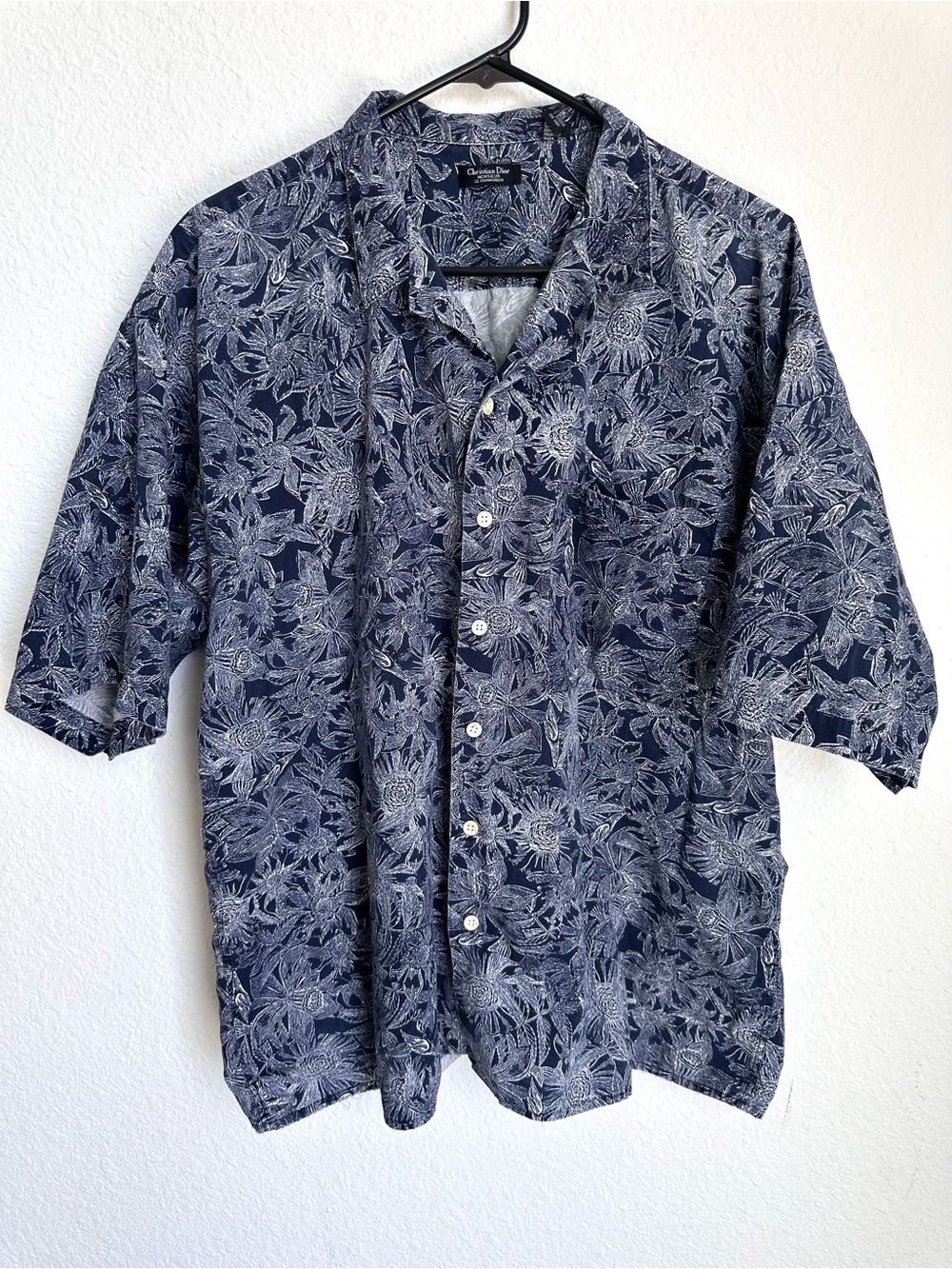 Christian Dior Men’s Floral Cotton‎ Shirt Blue Short Sleeve XL